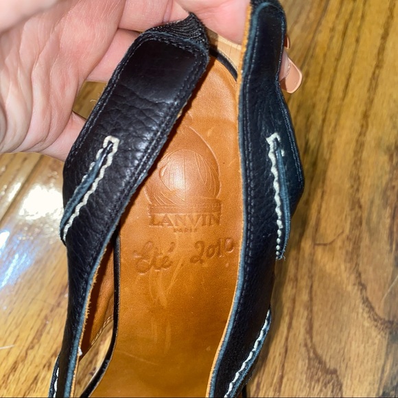 LANVIN PARIS BLACK LEATHER WOOD PLATFORM HEELED SANDALS SIZE 7 - Picture 4 of 11